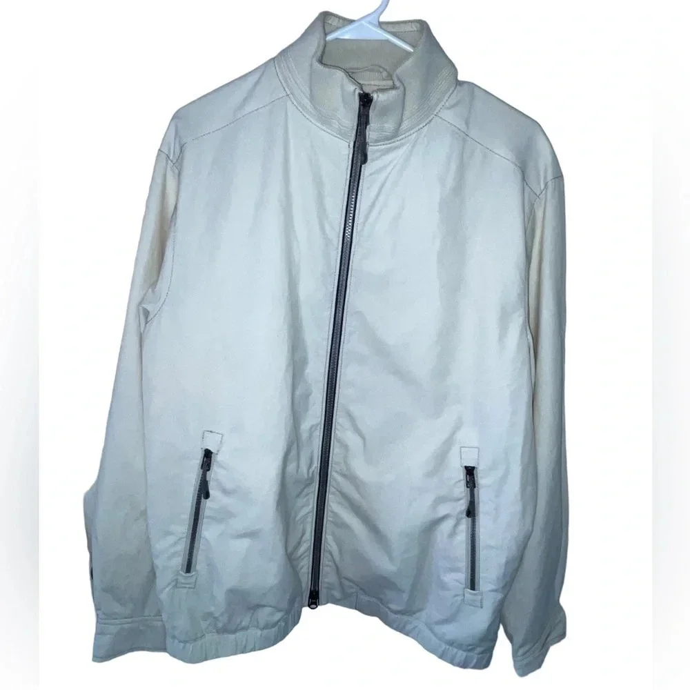 Tommy Bahama Light Jacket Cream 2-Way Zip Pockets Lined Men’s Size Small Outdoor